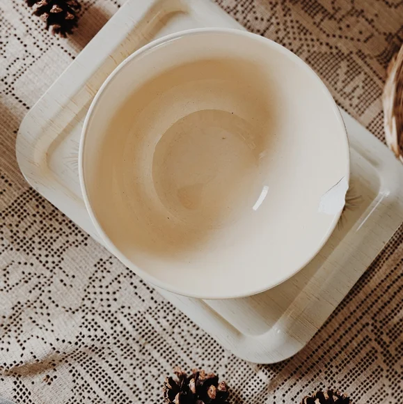 Old Embossed Ribbed Pottery Mixing Bowl - Picture 3 of 5